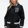 Love Me Now Snap Down Bomber Jacket with Classic Silhouette and Statement Details - Lustreve