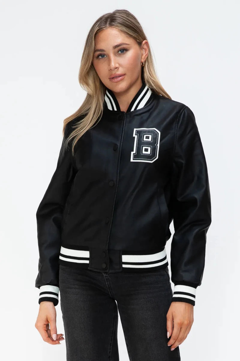 Love Me Now Snap Down Bomber Jacket with Classic Silhouette and Statement Details - Lustreve