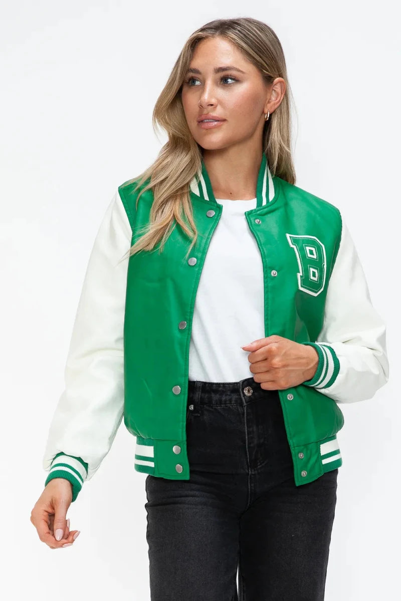 Love Me Now Snap Down Bomber Jacket with Classic Silhouette and Statement Details - Lustreve