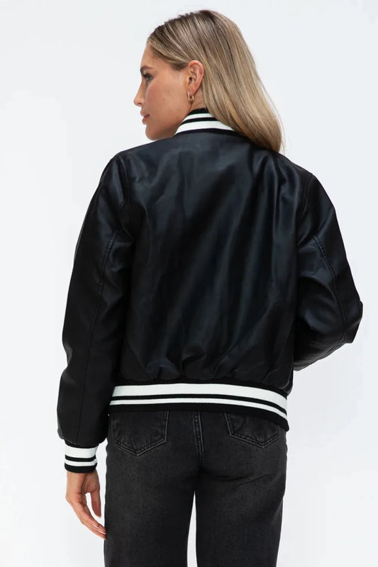 Love Me Now Snap Down Bomber Jacket with Classic Silhouette and Statement Details - Lustreve