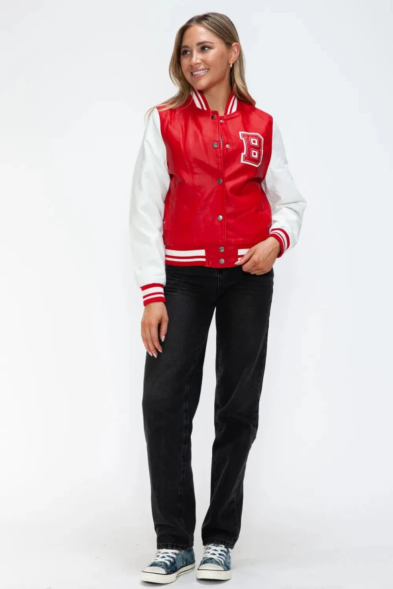 Love Me Now Snap Down Bomber Jacket with Classic Silhouette and Statement Details - Lustreve