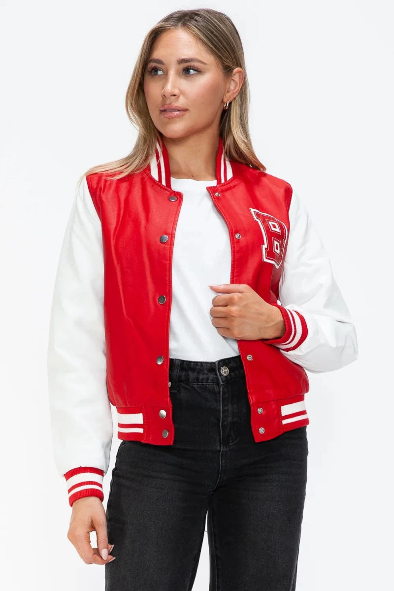 Love Me Now Snap Down Bomber Jacket with Classic Silhouette and Statement Details - Lustreve