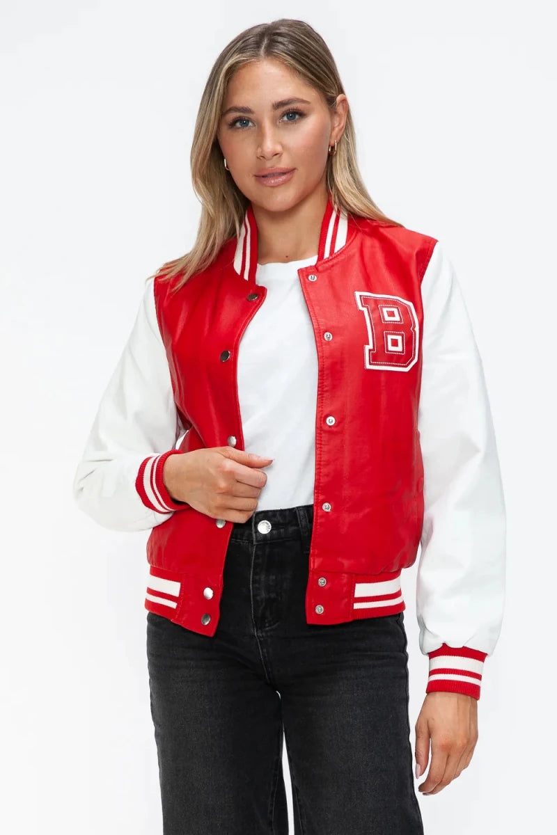 Love Me Now Snap Down Bomber Jacket with Classic Silhouette and Statement Details - Lustreve