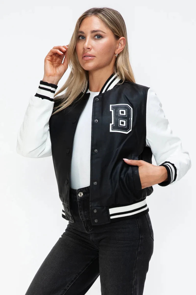 Love Me Now Snap Down Bomber Jacket with Classic Silhouette and Statement Details - Lustreve