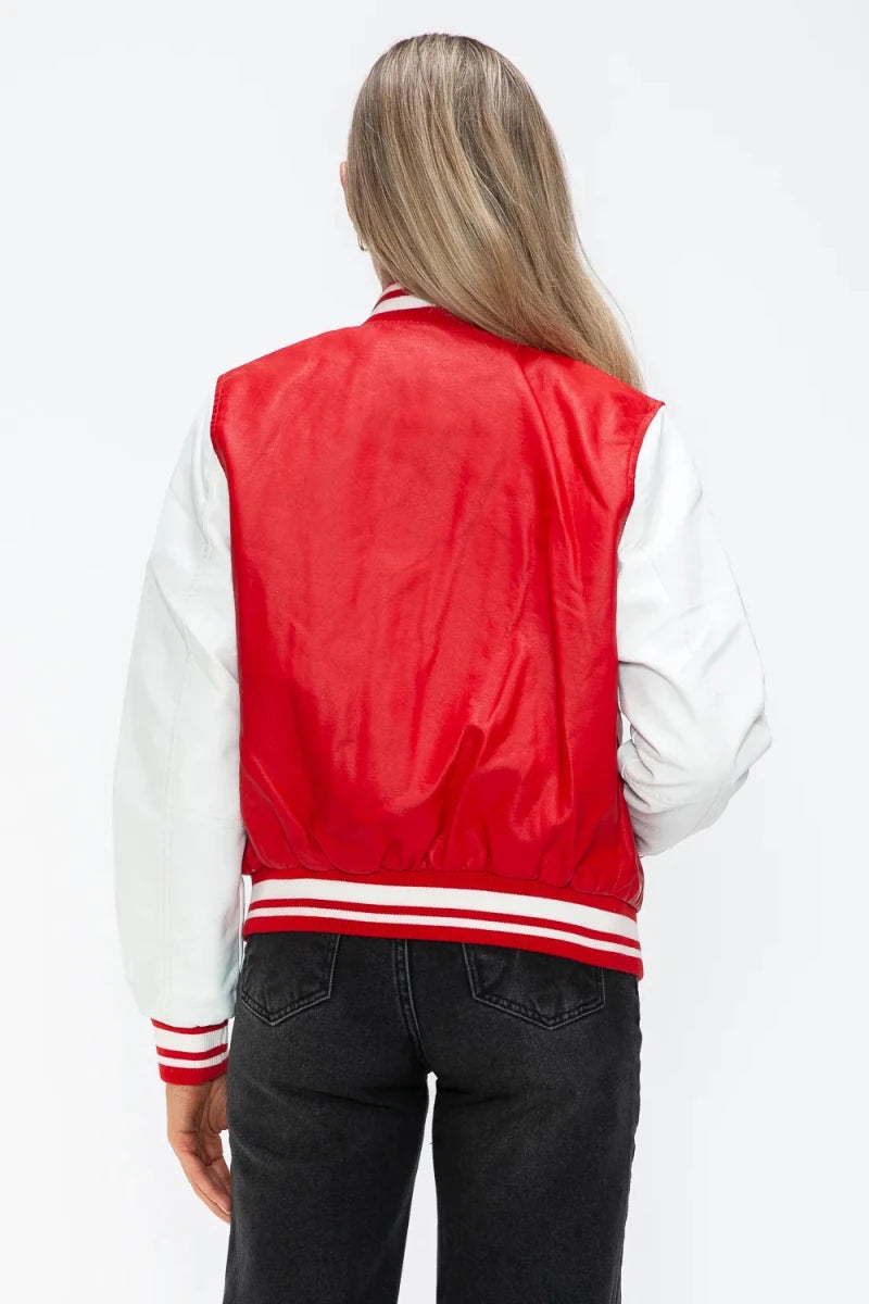Love Me Now Snap Down Bomber Jacket with Classic Silhouette and Statement Details - Lustreve