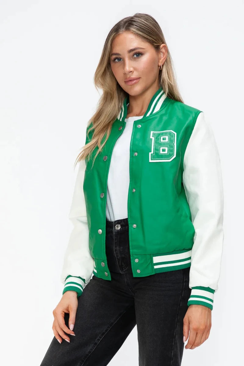 Love Me Now Snap Down Bomber Jacket with Classic Silhouette and Statement Details - Lustreve