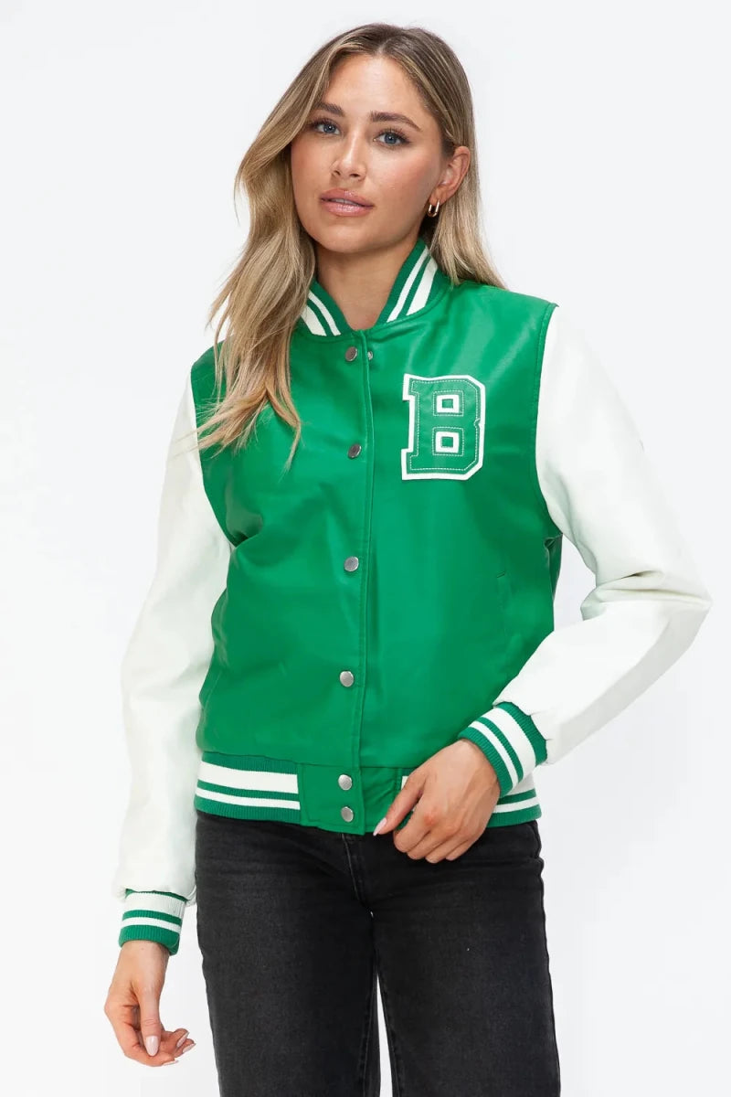 Love Me Now Snap Down Bomber Jacket with Classic Silhouette and Statement Details - Lustreve