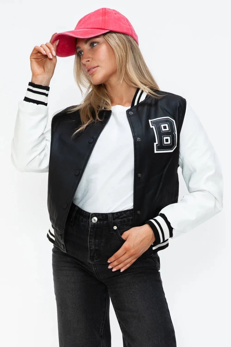 Love Me Now Snap Down Bomber Jacket with Classic Silhouette and Statement Details - Lustreve