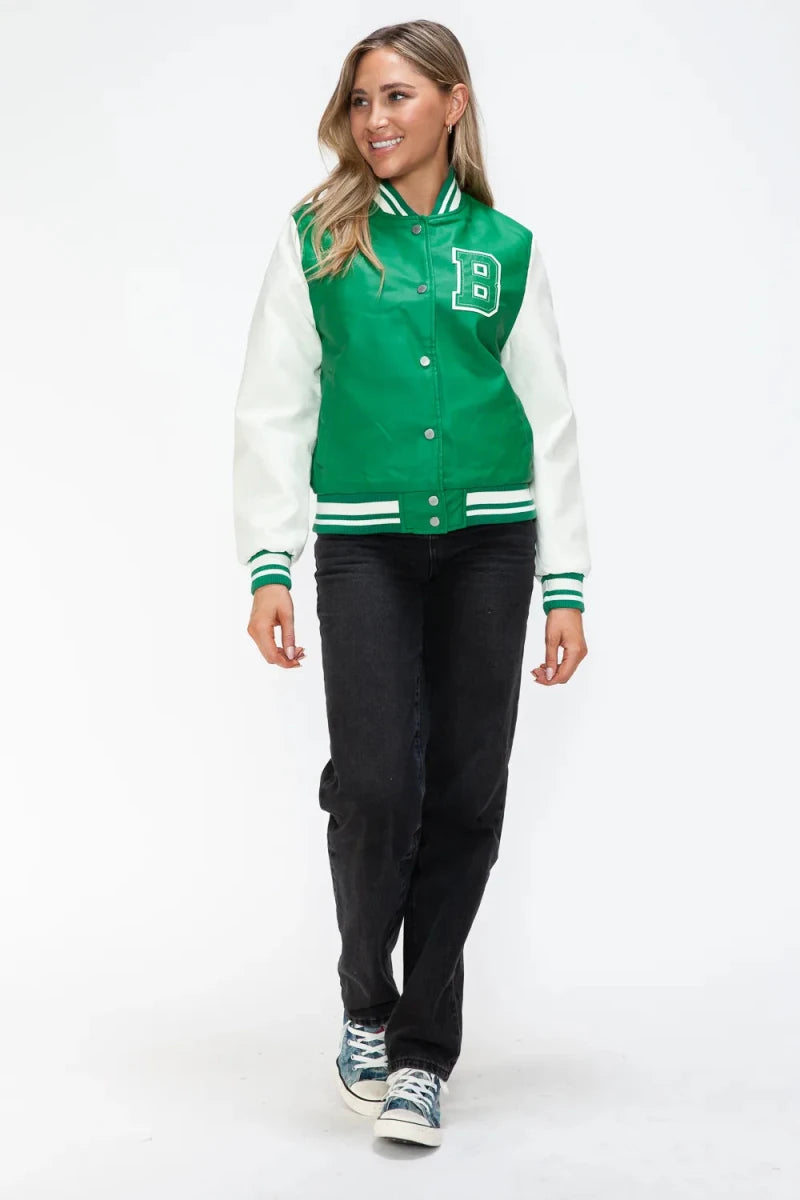 Love Me Now Snap Down Bomber Jacket with Classic Silhouette and Statement Details - Lustreve