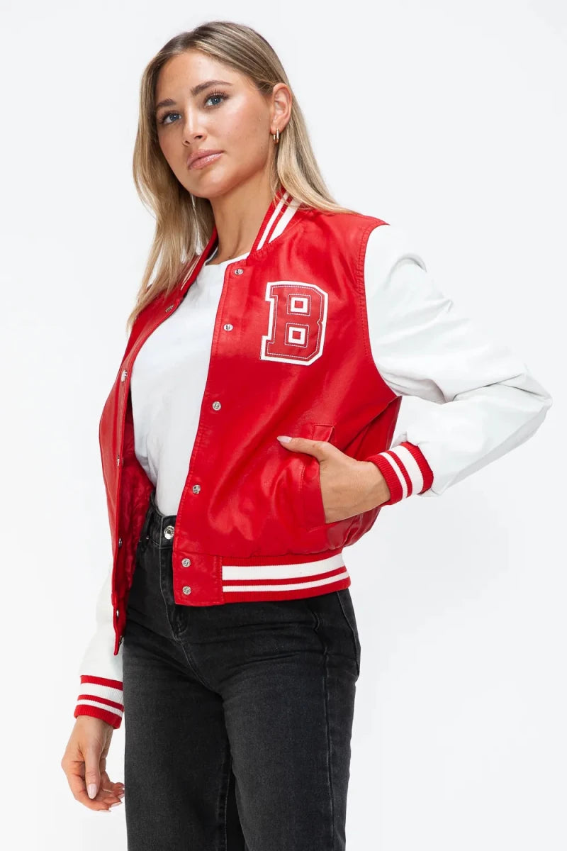 Love Me Now Snap Down Bomber Jacket with Classic Silhouette and Statement Details - Lustreve