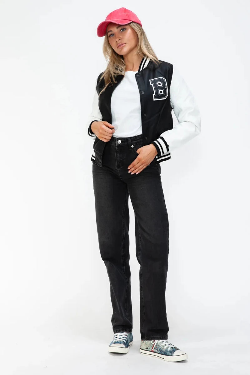 Love Me Now Snap Down Bomber Jacket with Classic Silhouette and Statement Details - Lustreve