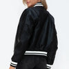 Love Me Now Snap Down Bomber Jacket with Classic Silhouette and Statement Details - Lustreve