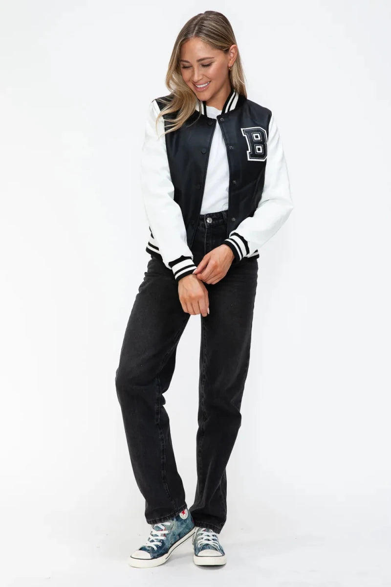 Love Me Now Snap Down Bomber Jacket with Classic Silhouette and Statement Details - Lustreve