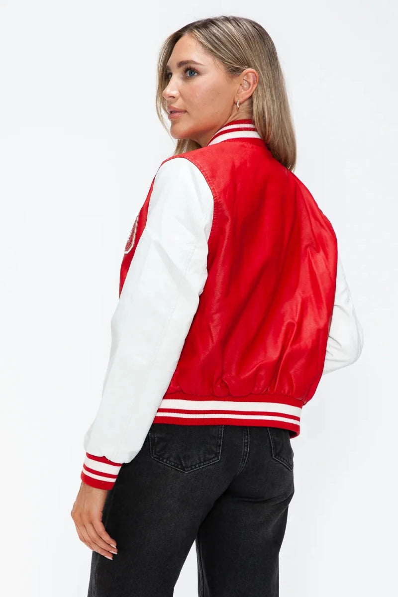 Love Me Now Snap Down Bomber Jacket with Classic Silhouette and Statement Details - Lustreve