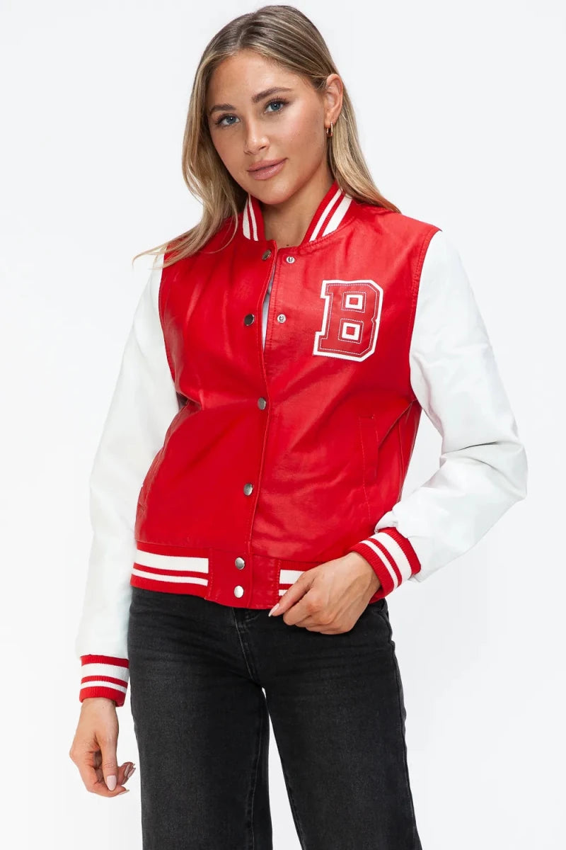 Love Me Now Snap Down Bomber Jacket with Classic Silhouette and Statement Details - Lustreve