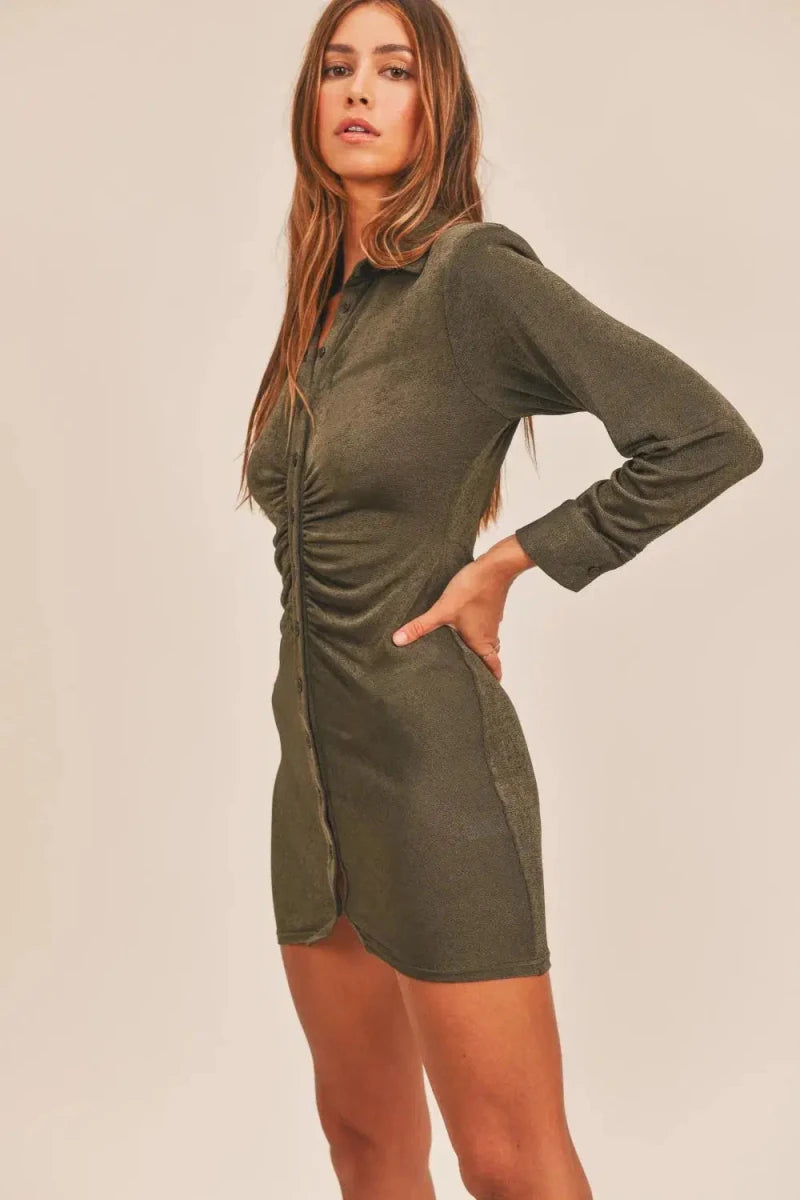 MABLE Boardroom Skinny Mini Shirt Dress - Lustreve