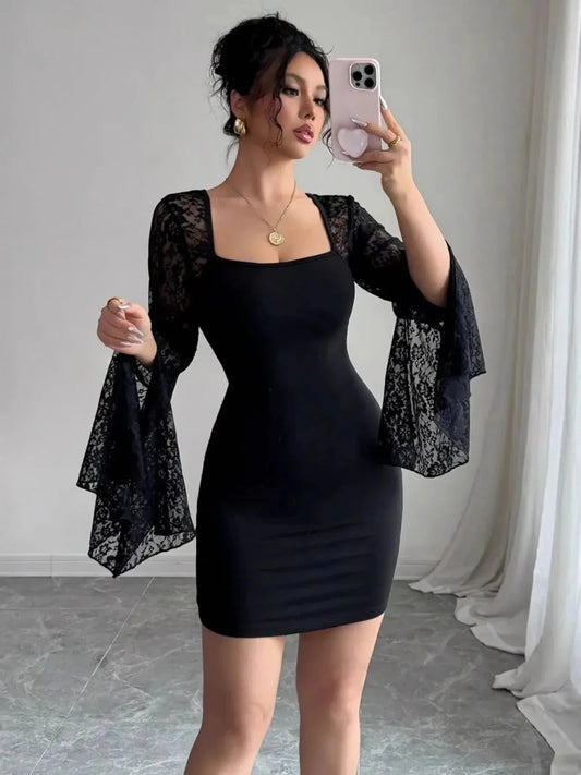 Maeve Lace Bell Sleeve Bodycon Dress - Lustreve