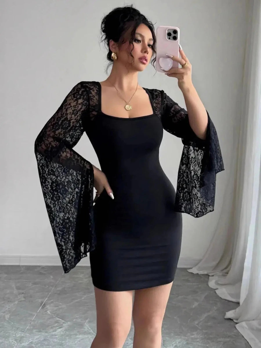 Maeve Lace Bell Sleeve Bodycon Dress - Lustreve