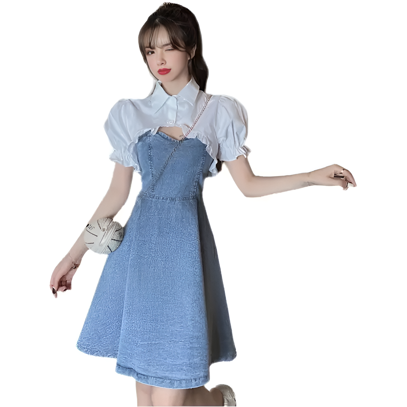 Robe midi en jean à taille cintrée