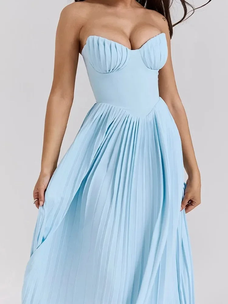 Robe longue bustier froncée Blue Moon Allure
