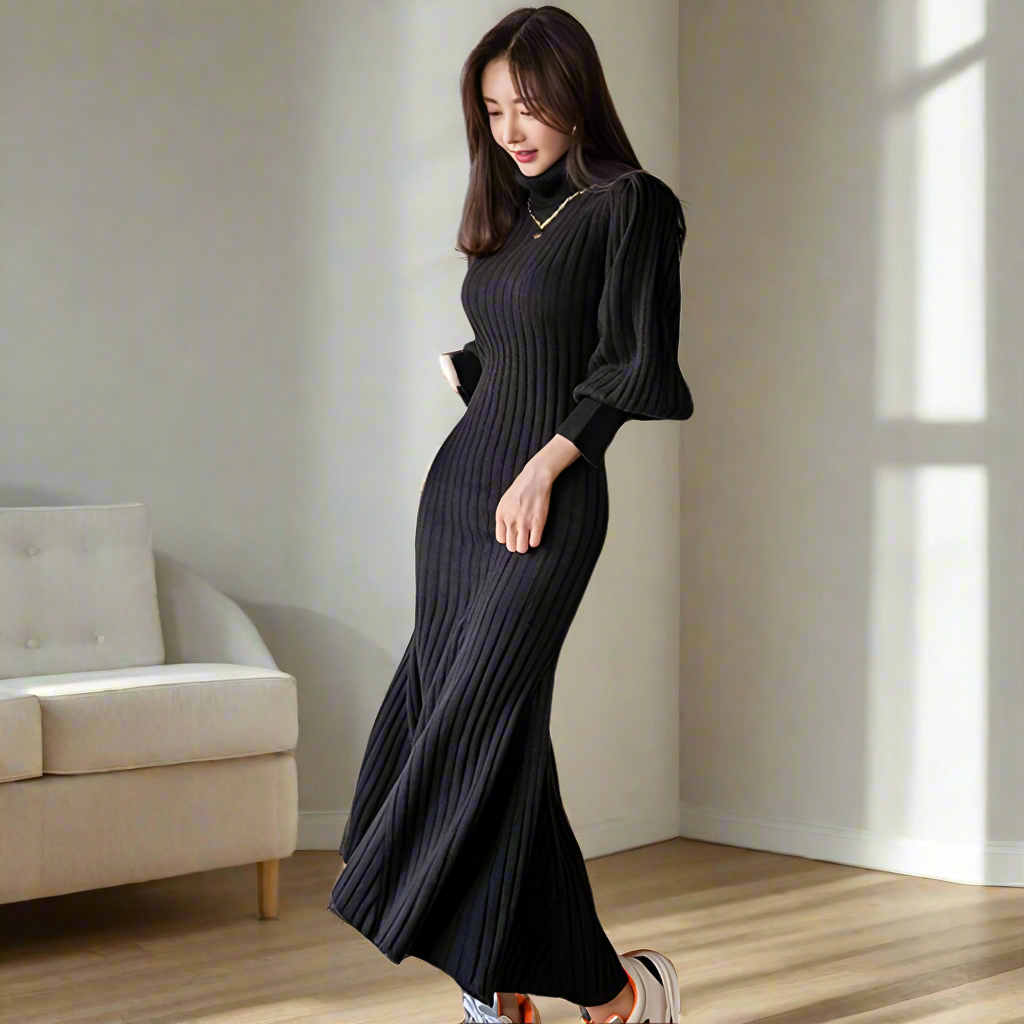 Mitternacht Seoul Retro Kurvenkleid