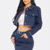 Midnight Studded Cropped Jacket & Mini Skirt Set - Lustreve