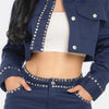 Midnight Studded Cropped Jacket & Mini Skirt Set - Lustreve