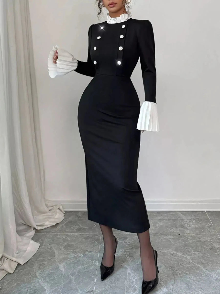No Apologies Buttoned Authority Midi Dress – Black - Lustreve