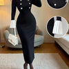 No Apologies Buttoned Authority Midi Dress – Black - Lustreve