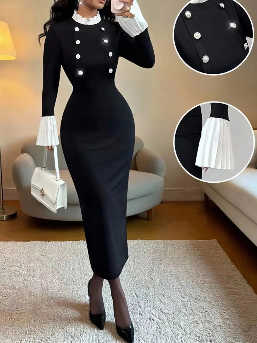 No Apologies Buttoned Authority Midi Dress – Black - Lustreve