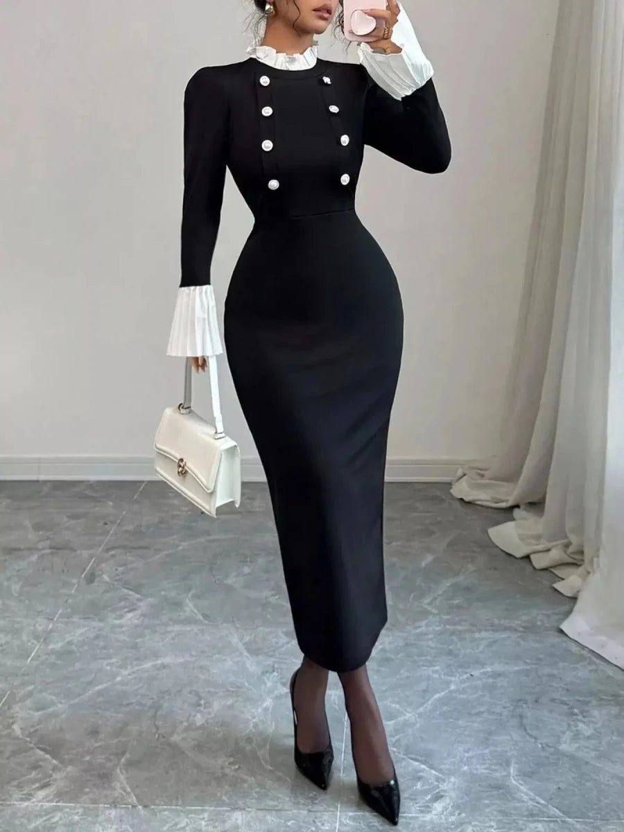 No Apologies Buttoned Authority Midi Dress – Black - Lustreve