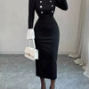 No Apologies Buttoned Authority Midi Dress – Black - Lustreve