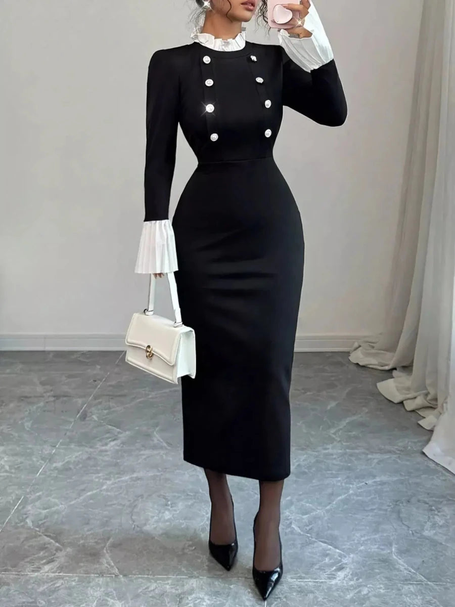 No Apologies Buttoned Authority Midi Dress – Black - Lustreve
