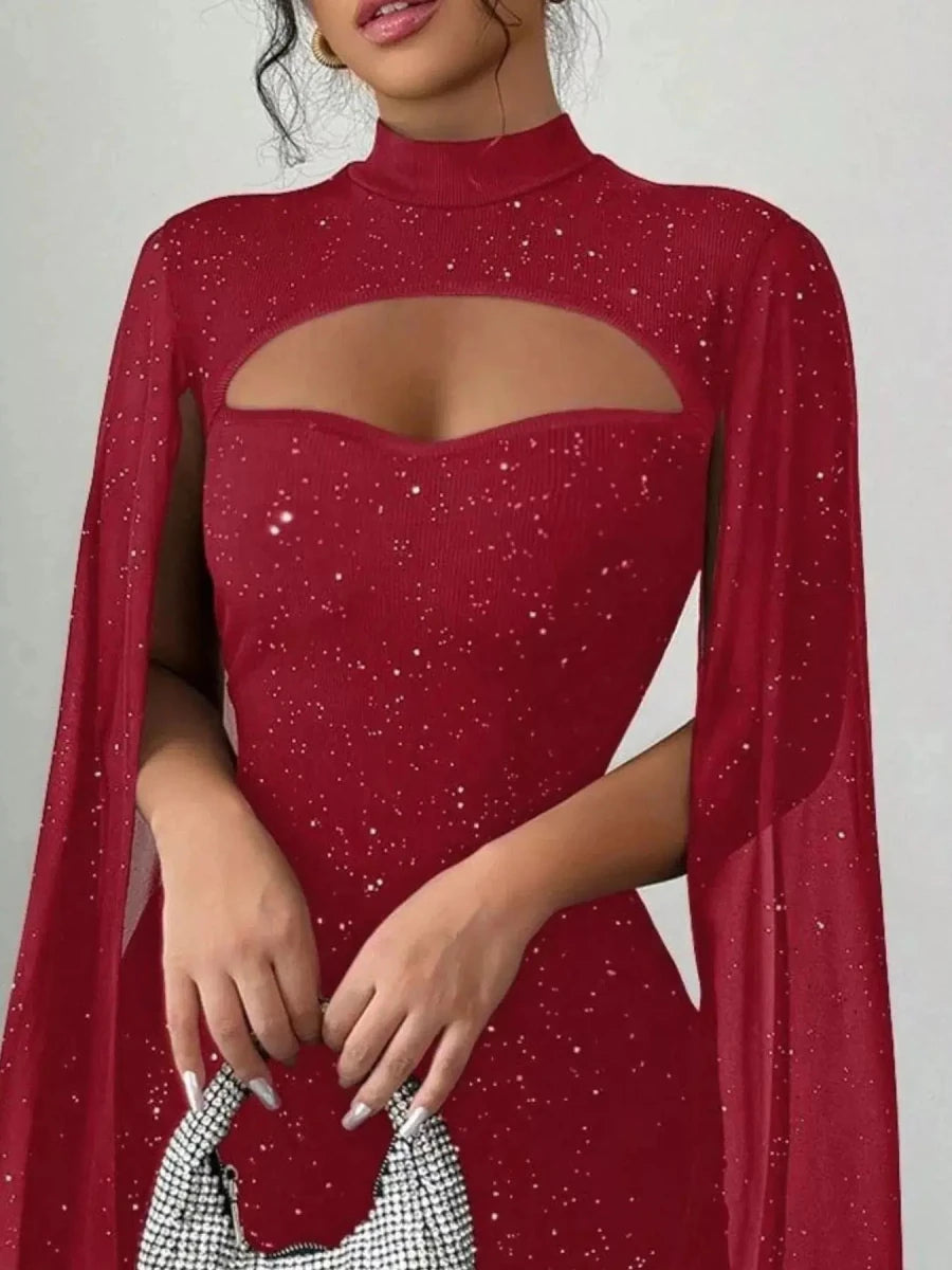 Own the Night Aurelia Stardust Cape Mini Dress - Lustreve