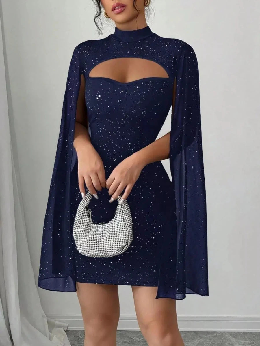 Own the Night Aurelia Stardust Cape Mini Dress - Lustreve