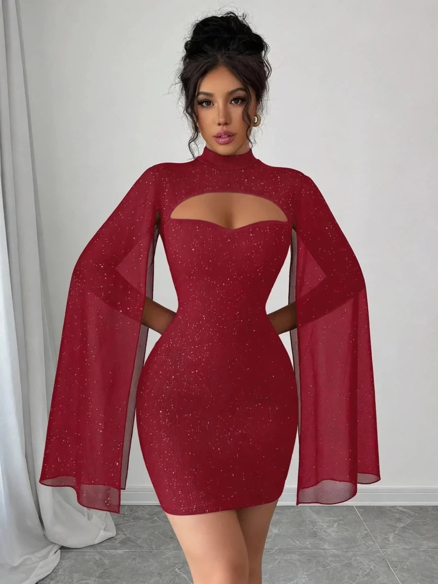 Own the Night Aurelia Stardust Cape Mini Dress - Lustreve