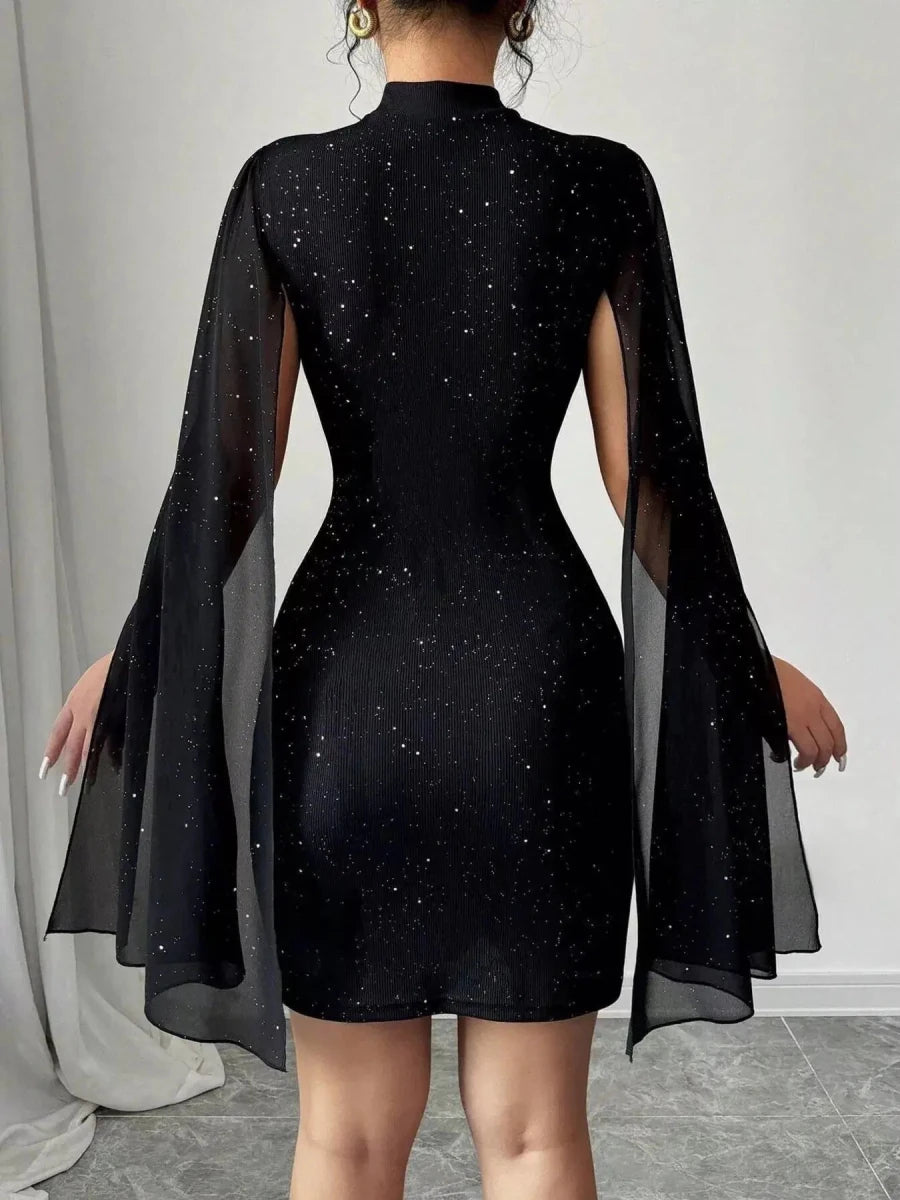 Own the Night Aurelia Stardust Cape Mini Dress - Lustreve