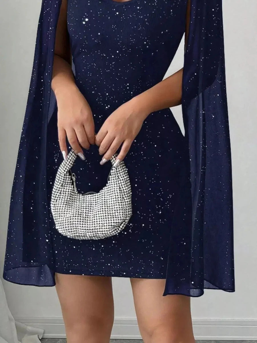Own the Night Aurelia Stardust Cape Mini Dress - Lustreve