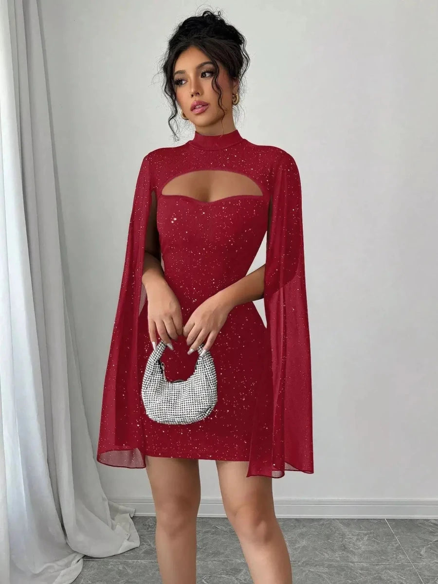Own the Night Aurelia Stardust Cape Mini Dress - Lustreve