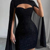 Own the Night Aurelia Stardust Cape Mini Dress - Lustreve