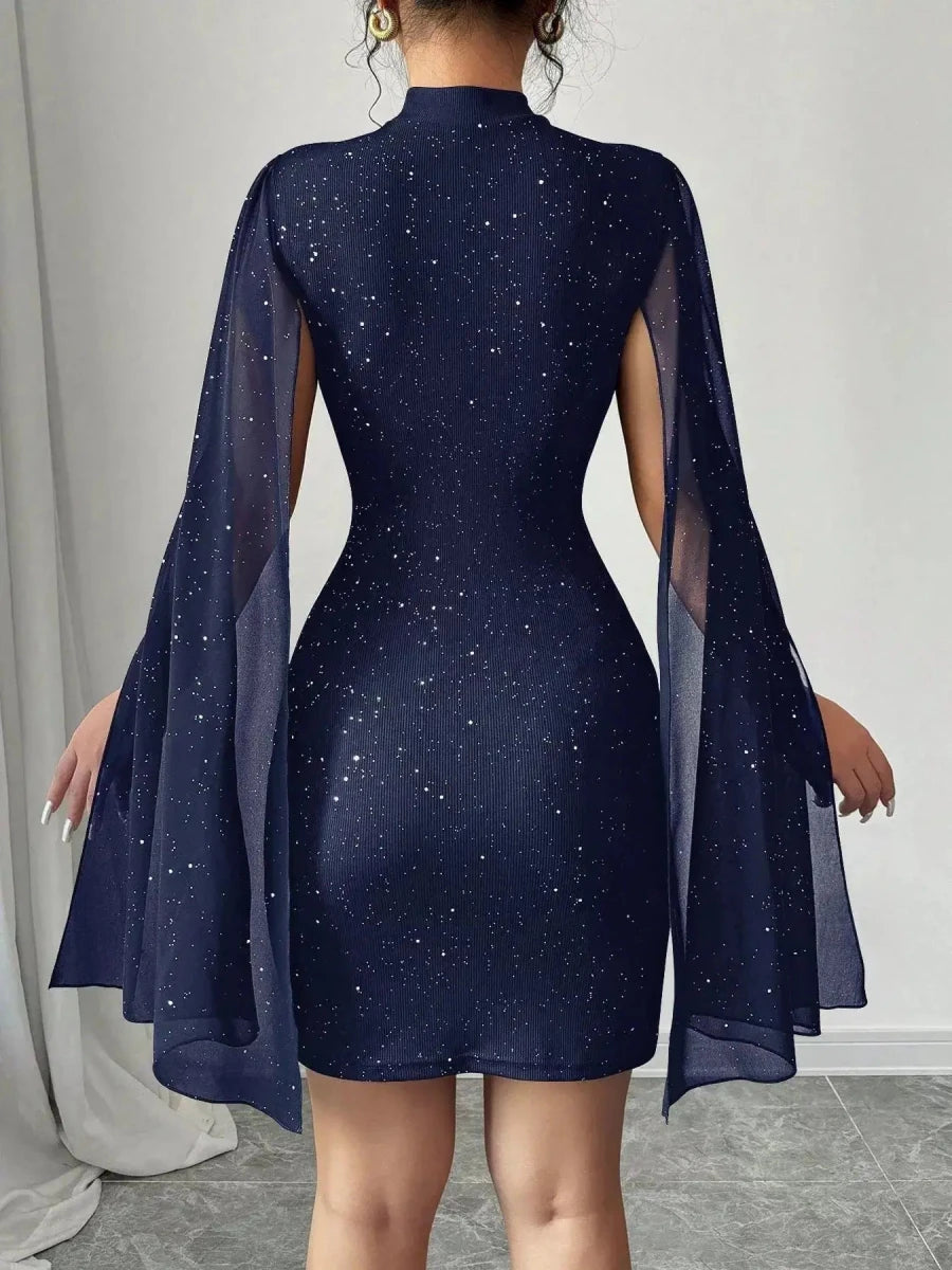 Own the Night Aurelia Stardust Cape Mini Dress - Lustreve