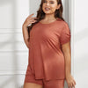 Plus Size Round Neck Short Sleeve Two - Piece Loungewear Set - Lustreve
