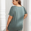 Plus Size Round Neck Short Sleeve Two - Piece Loungewear Set - Lustreve
