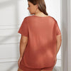 Plus Size Round Neck Short Sleeve Two - Piece Loungewear Set - Lustreve