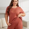 Plus Size Round Neck Short Sleeve Two - Piece Loungewear Set - Lustreve
