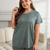 Plus Size Round Neck Short Sleeve Two - Piece Loungewear Set - Lustreve