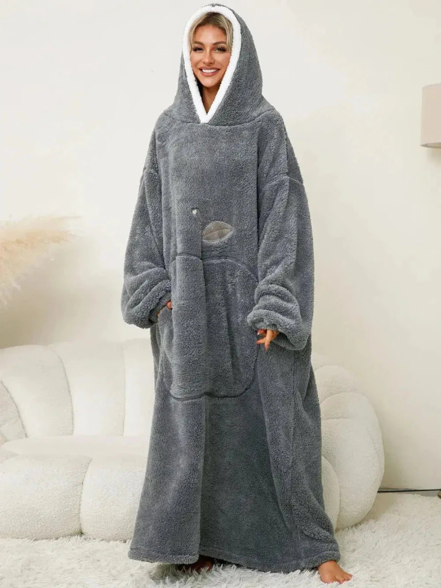 Pocketed Contrast Long Sleeve Hooded Lounge Dress - Lustreve