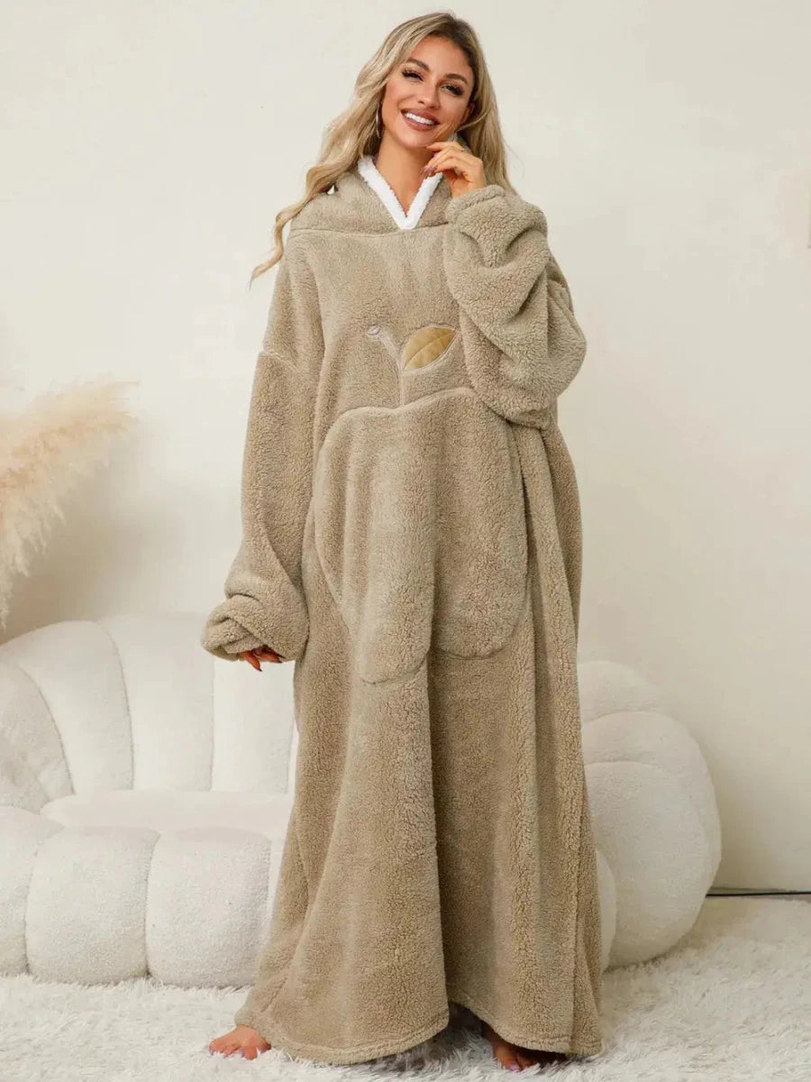 Pocketed Contrast Long Sleeve Hooded Lounge Dress - Lustreve