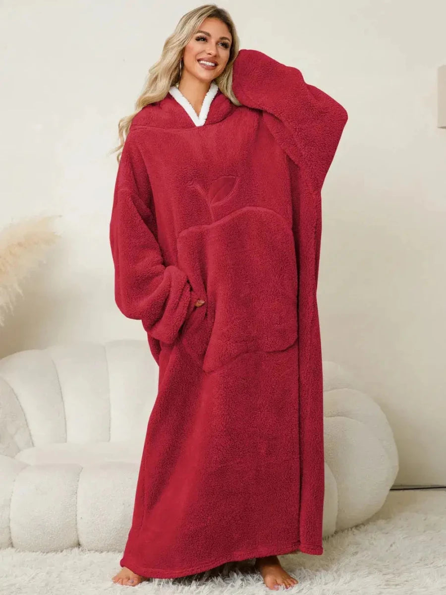 Pocketed Contrast Long Sleeve Hooded Lounge Dress - Lustreve