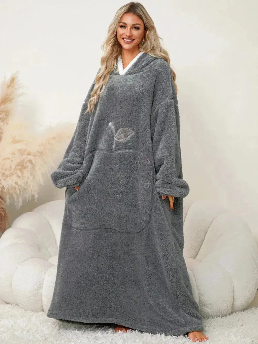 Pocketed Contrast Long Sleeve Hooded Lounge Dress - Lustreve